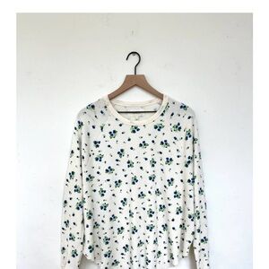 THE GREAT. Floral Long Sleeve Top - Cream and Blue